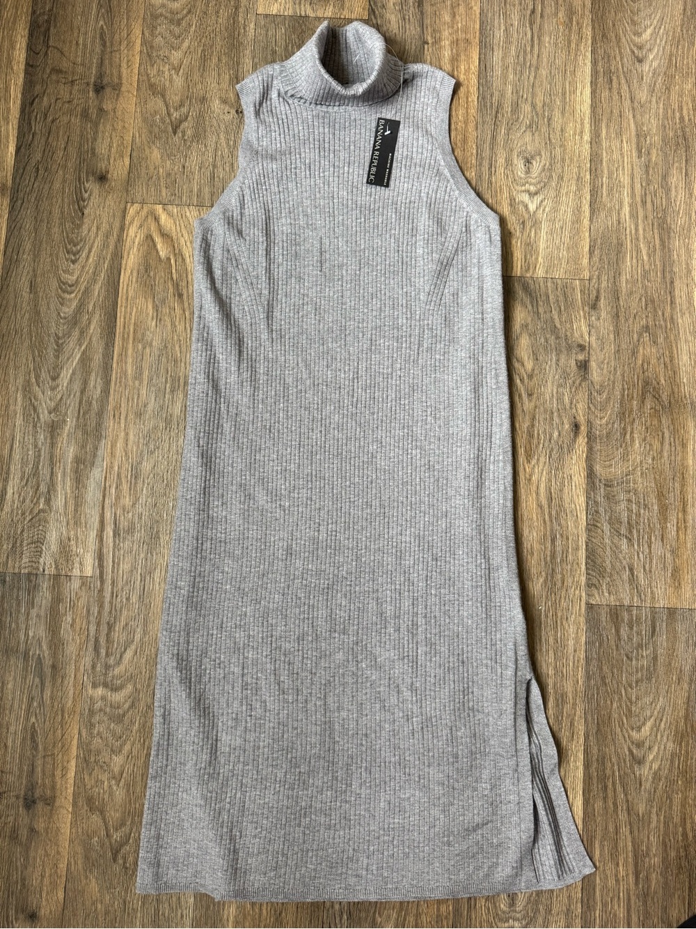 New Banana Republic Gray Ribbed Knit Sweater Dress Turtleneck Sleeveless Long L